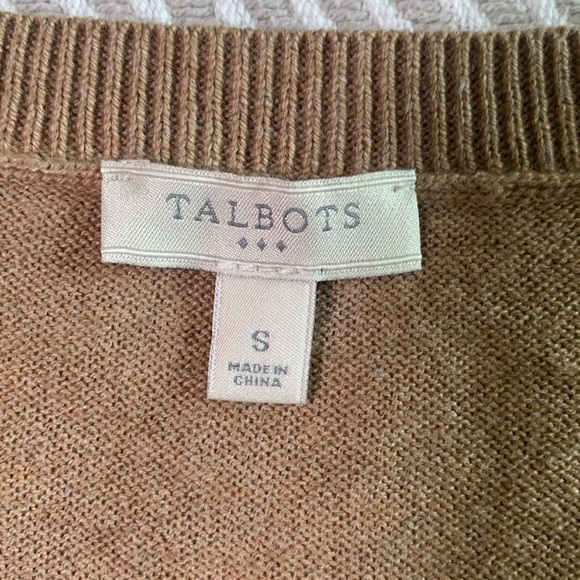 Talbots cotton blend lightweight crewneck knit top camel w/rainbow stripes small - Picture 3 of 5